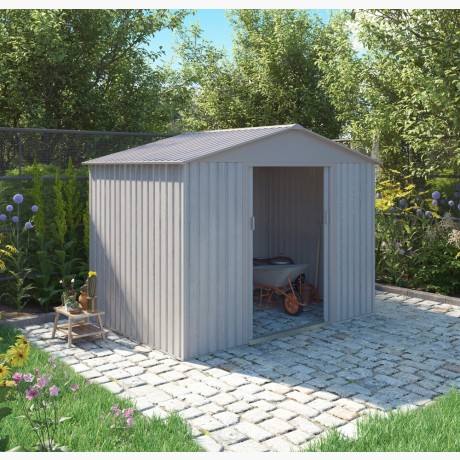 Abri de jardin en métal - Bois vieilli - 4,7m² - Gris