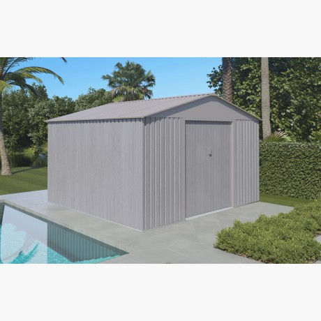 Abri de jardin en métal - Bois vieilli - 9,7m² - Gris
