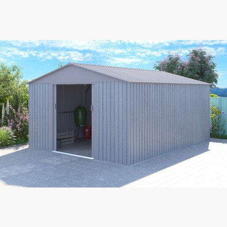 Abri de jardin en métal - Bois vieilli - 13,5m² - Gris